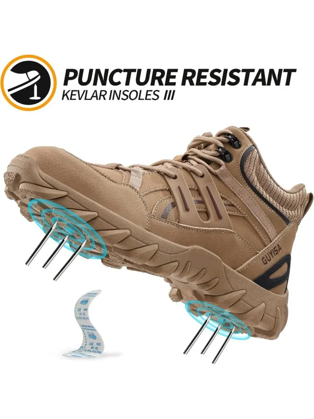Men's Brown Breathable Shoes Casual High Top Steel Toe Non Slip Hiking Boots